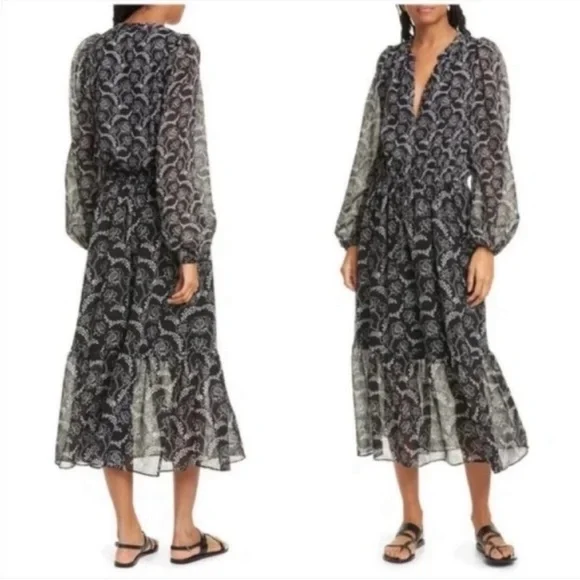 ALC Kate Floral Long Sleeve Silk Blend Midi Dress - Picture 1 of 9